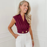Bordeaux Cropped Golden Button Top