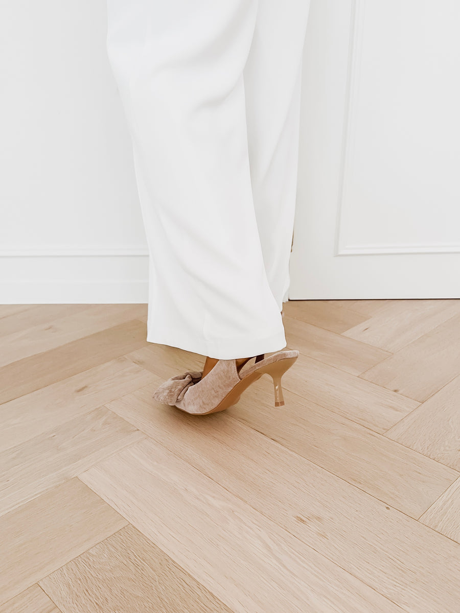 Taupe Suede Bow Heels