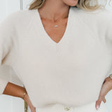 Beige Silva V-Neck Mohair Sweater