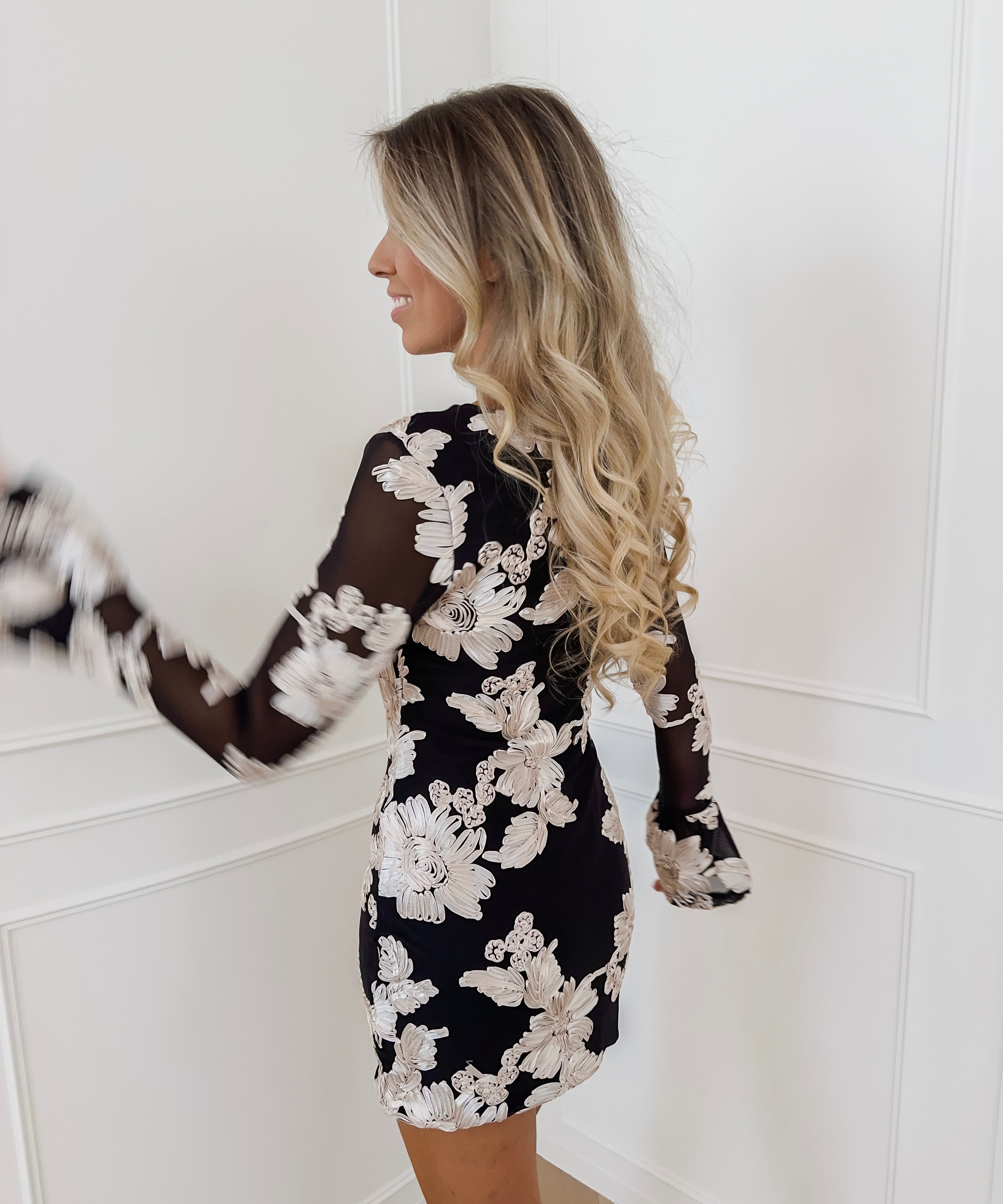 Black Champagne Flower Dress