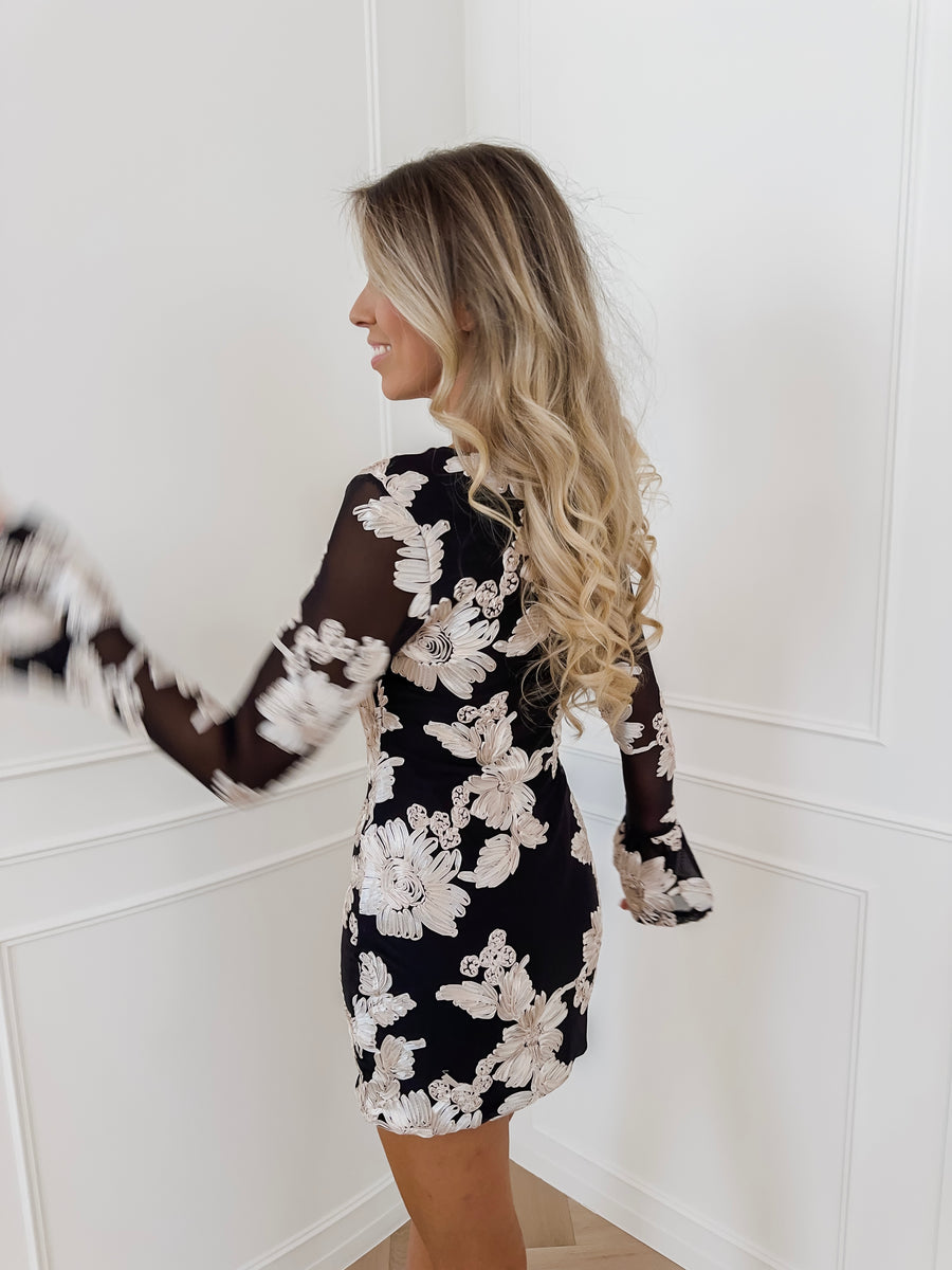 Black Champagne Flower Dress