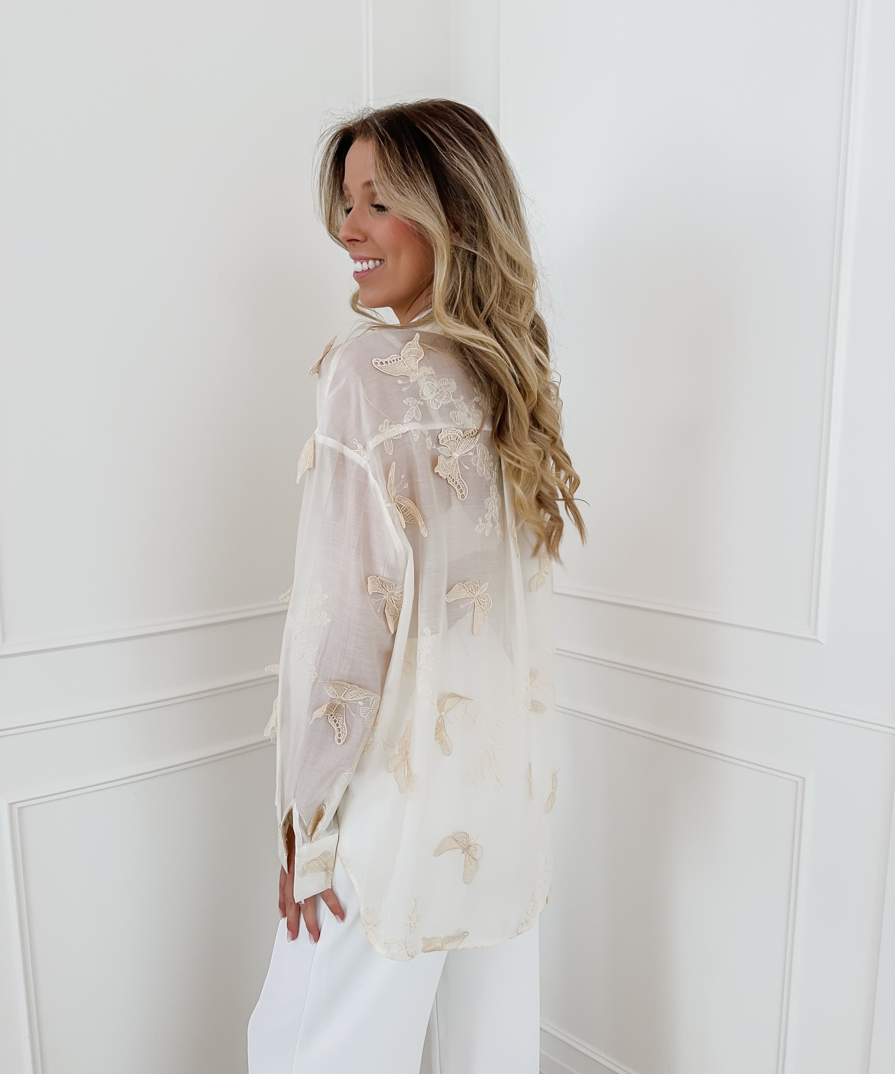 Crème Multiple Butterfly Blouse