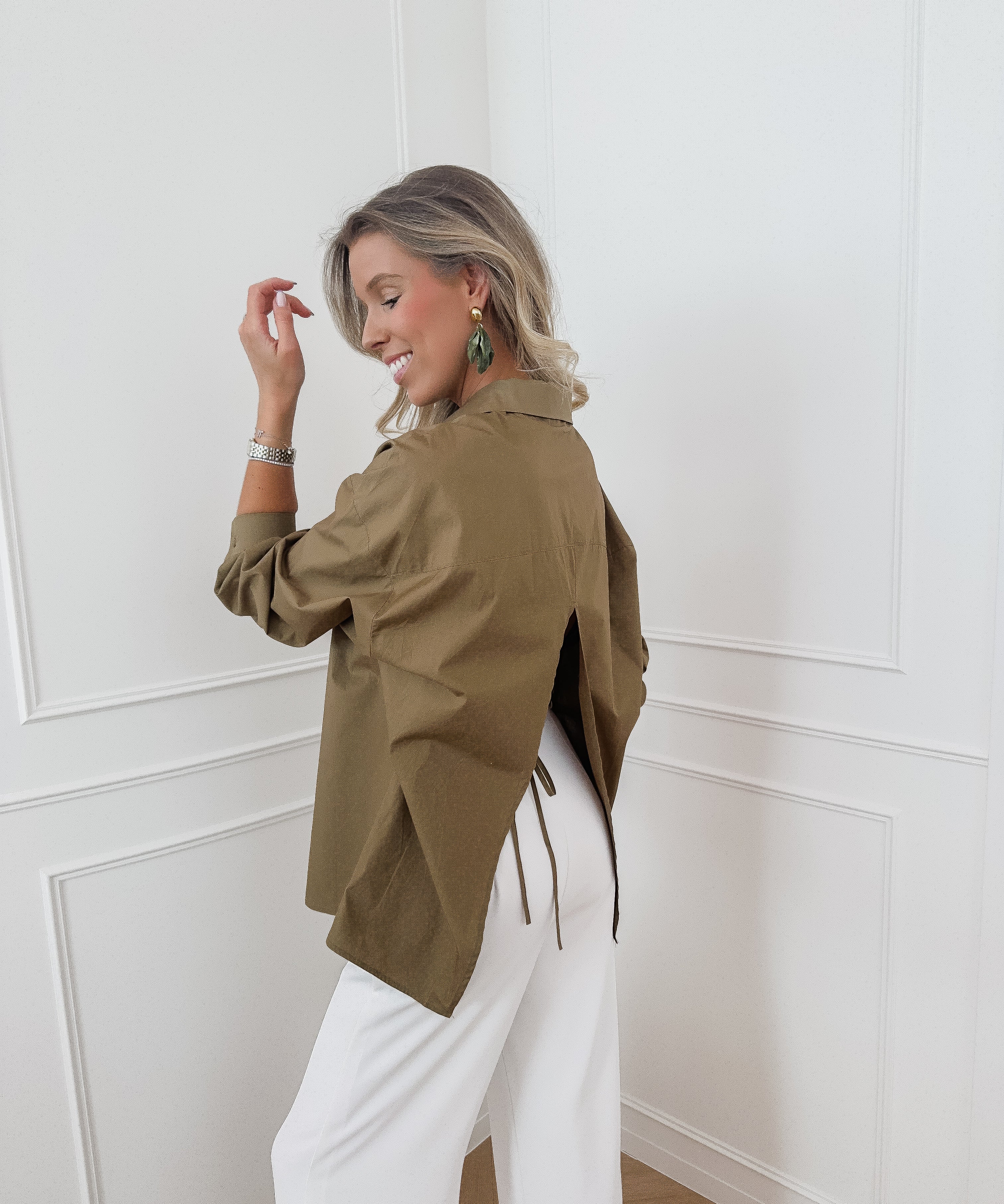 Kaki Open Back Blouse