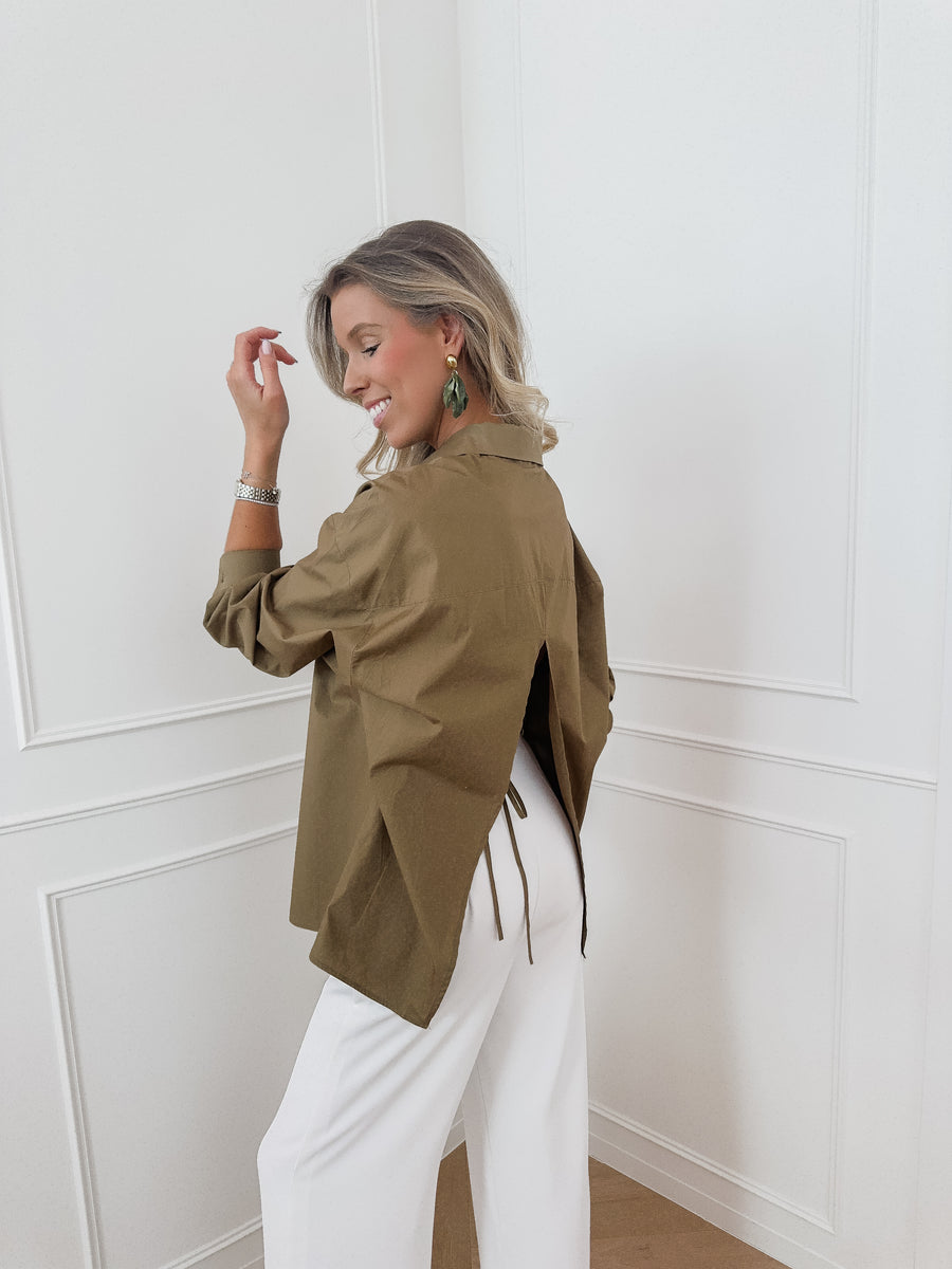 Kaki Open Back Blouse