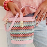 Multicolor Pink Leather Bucket Bag