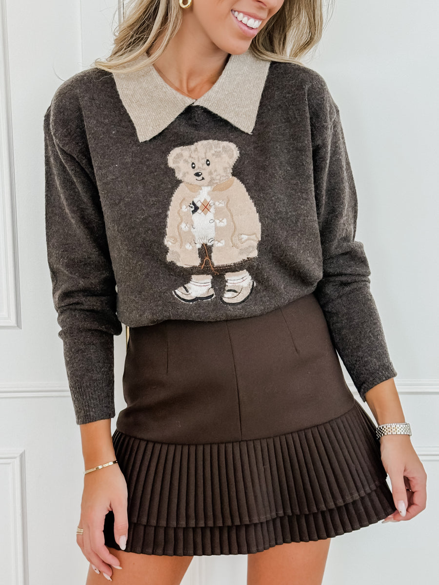 Dark Brown Double Pleated Skirt