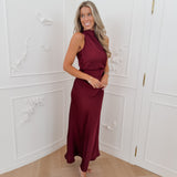 PRE ORDER Bordeaux Satin Lina Dress