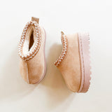 BABY - Beige Suede Pink Detail Cosy Slippers