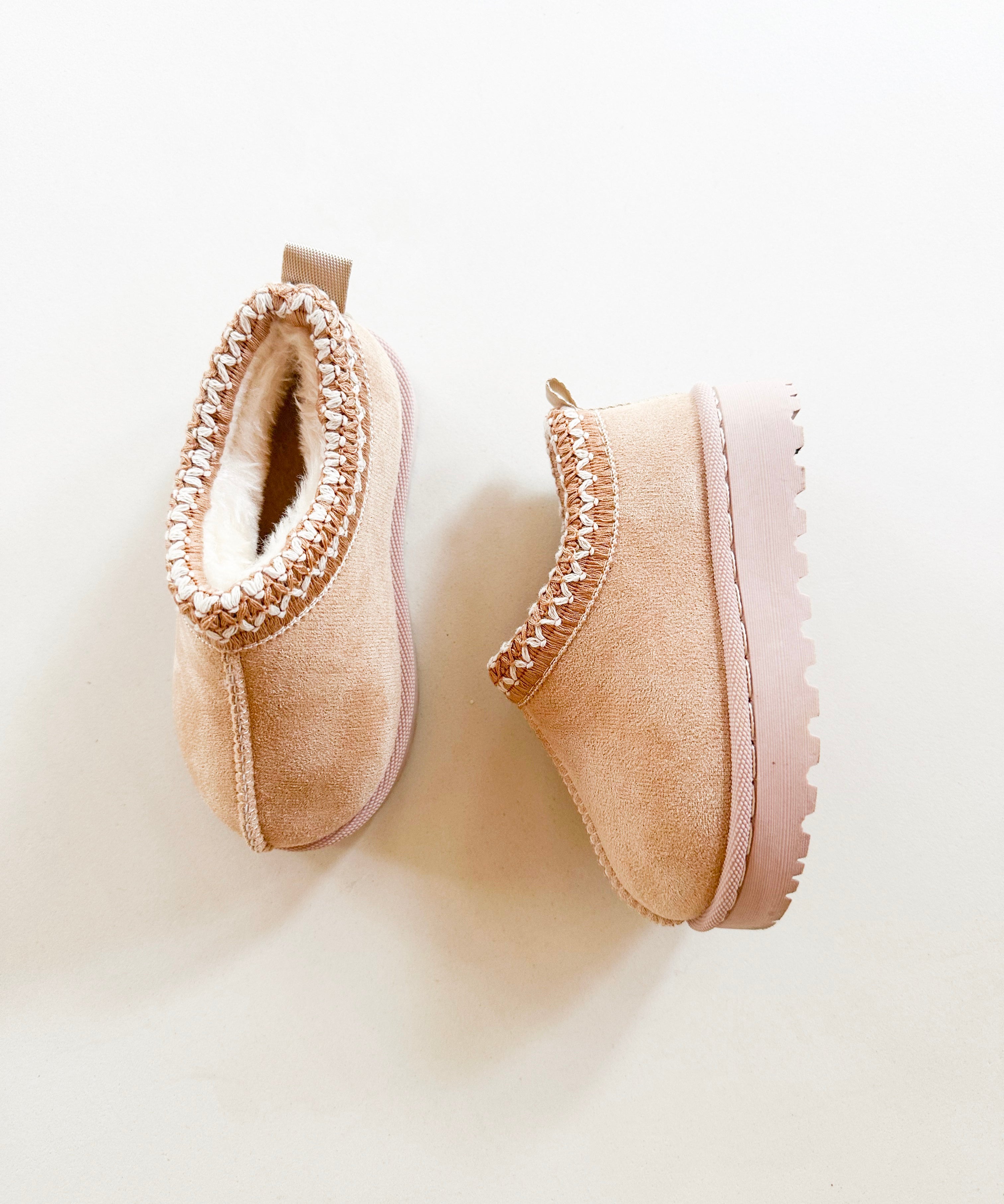 BABY - Beige Suede Pink Detail Cosy Slippers
