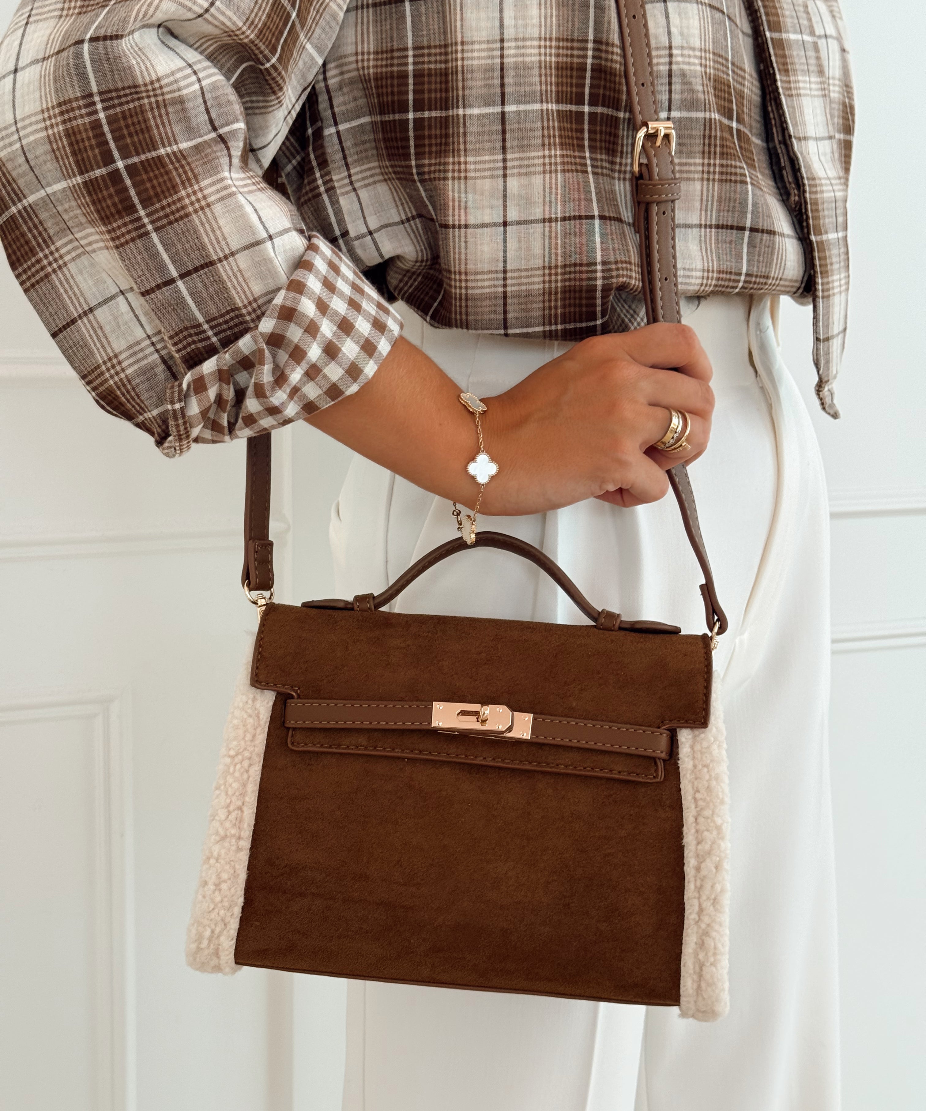 Dark Brown Wool Detail Milana Bag