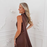 Brown Halterneck Lenthe Dress