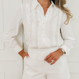 White Aurena Scalloped Detail Blouse