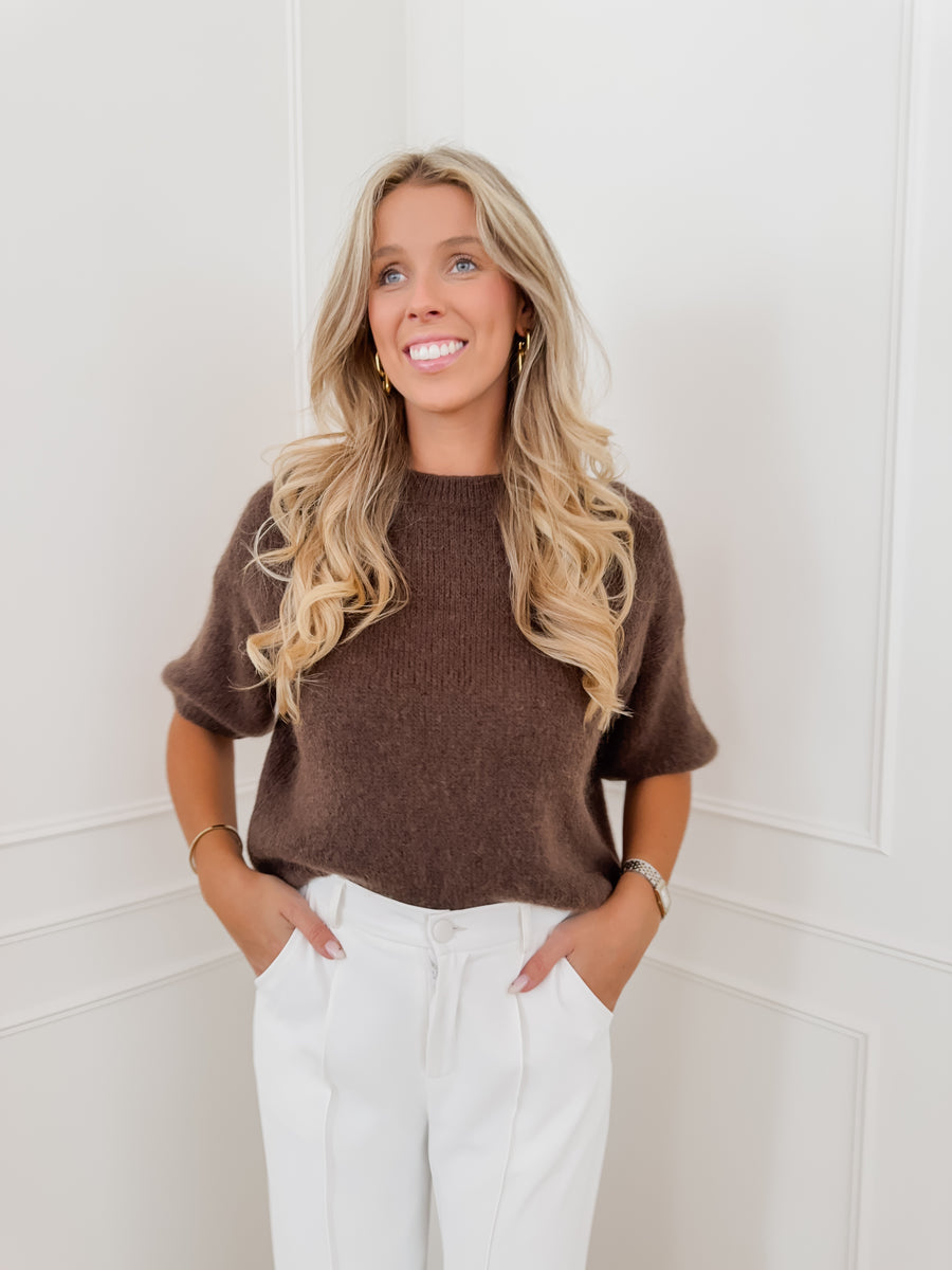 Dark Brown Mohair Short Sleeve Sweater