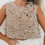 Beige Bronze Sequin Detail Top