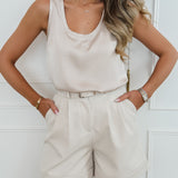 Beige Lorianne Wide Straps Satin Top