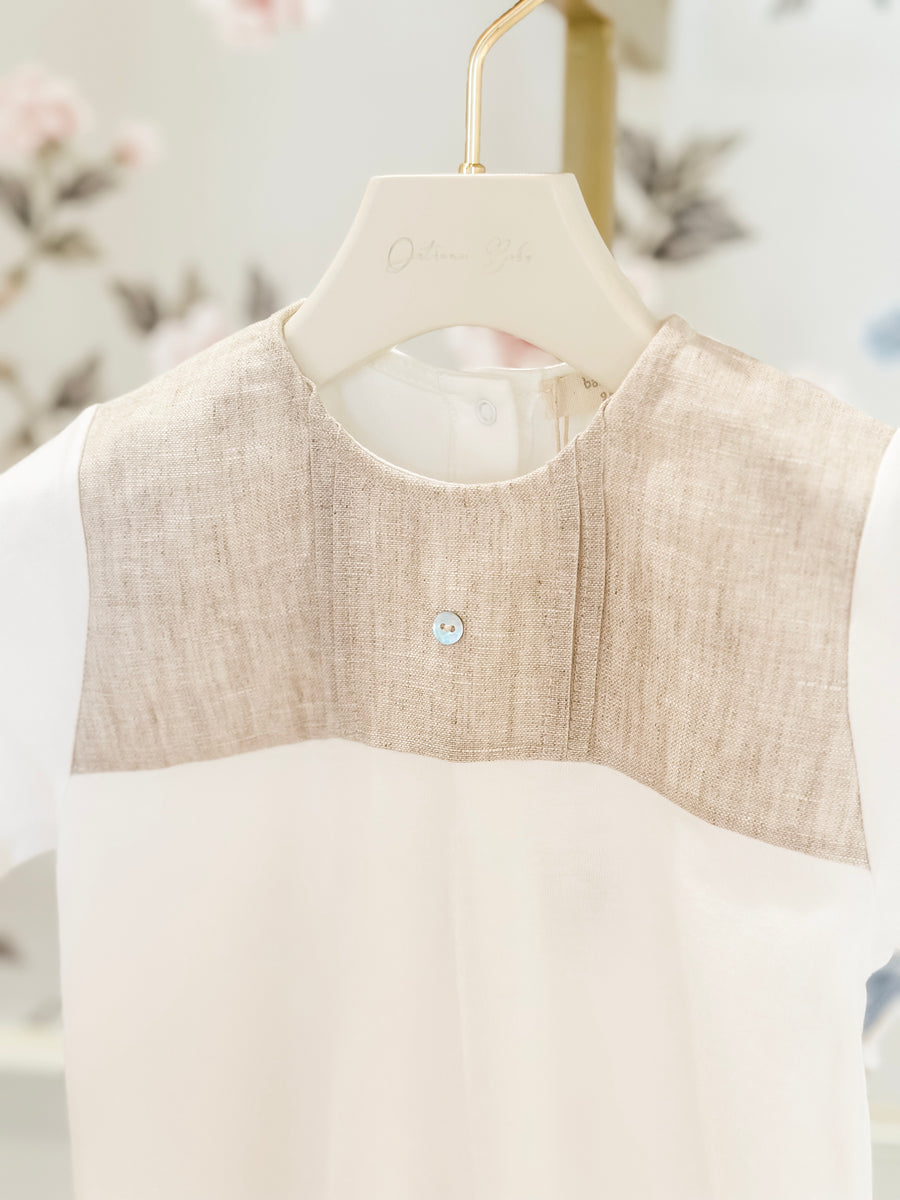 BABY - White Beige Linen Detailled Romper