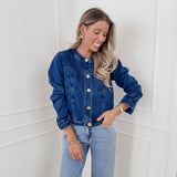 Dark Jeans Flower Button Jacket