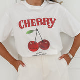 White Cherry Print T-Shirt