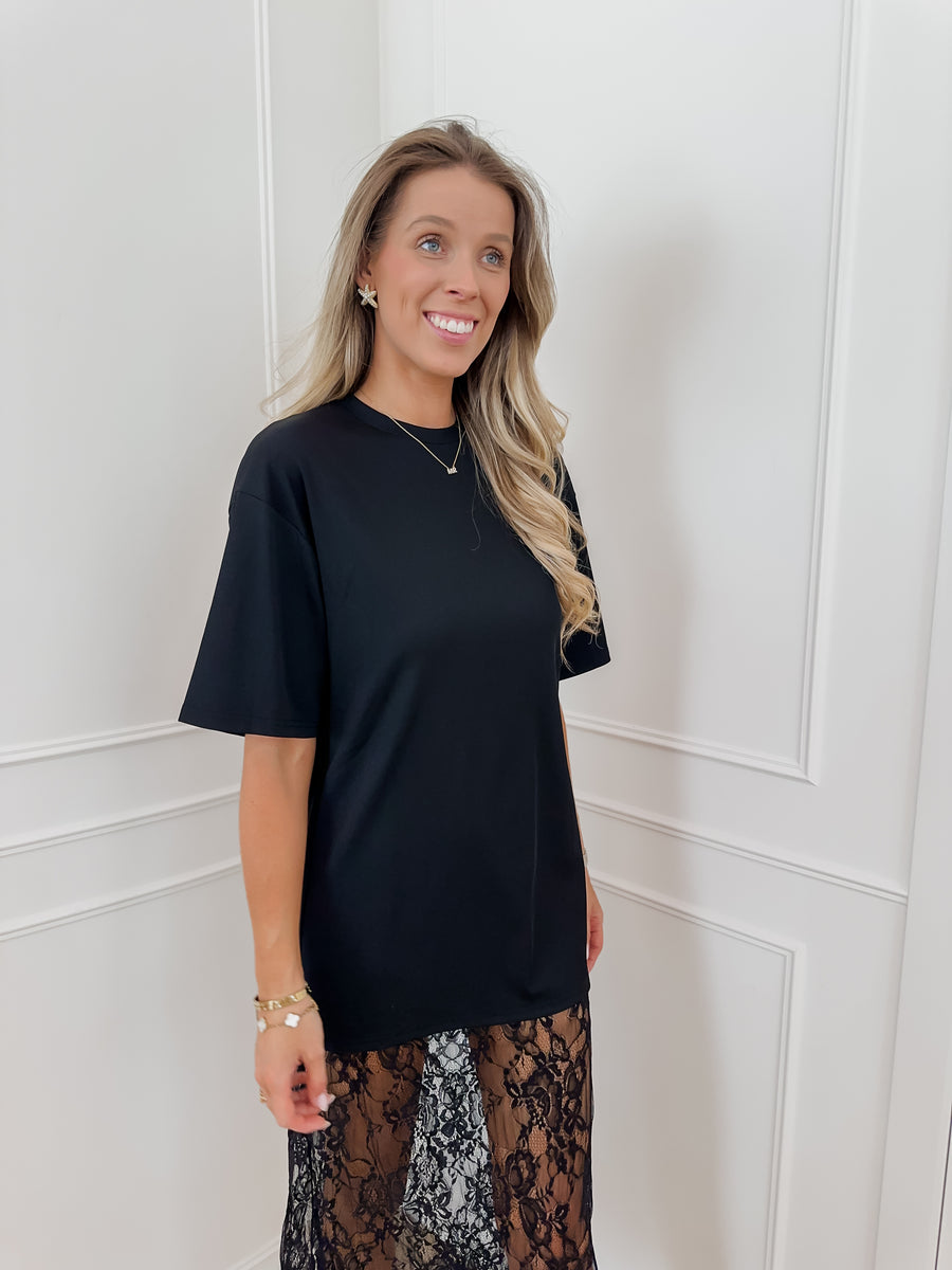 Black Shirt Valencia Lace Dress