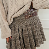 Beige Brown Faya Dubble Belt Short-Skirt