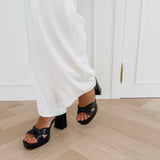 Black Knotted Block Heels
