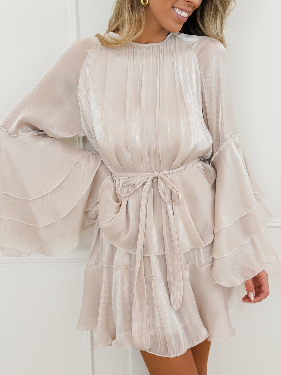 Champagne Shiny Layered Laurence Dress