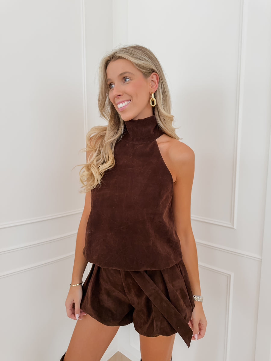 Dark Brown Suede Puffy Imani Short