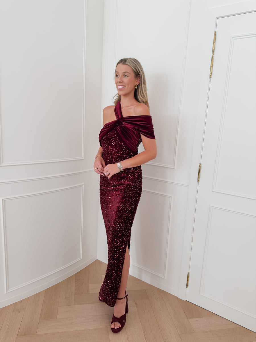 Burgundy Cecilia Velvet Sequin Dress