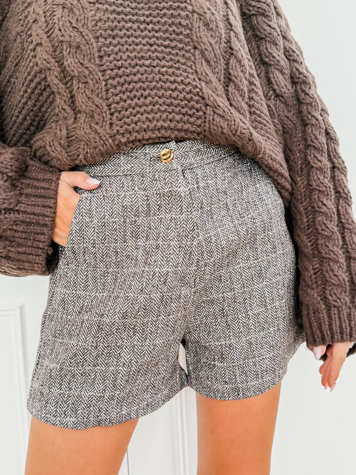 Brown White Sparkle Herringbone Short