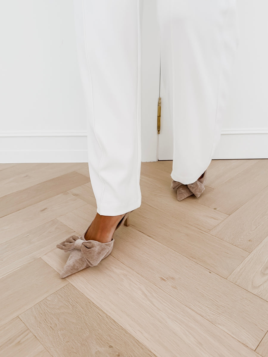 Taupe Suede Bow Heels