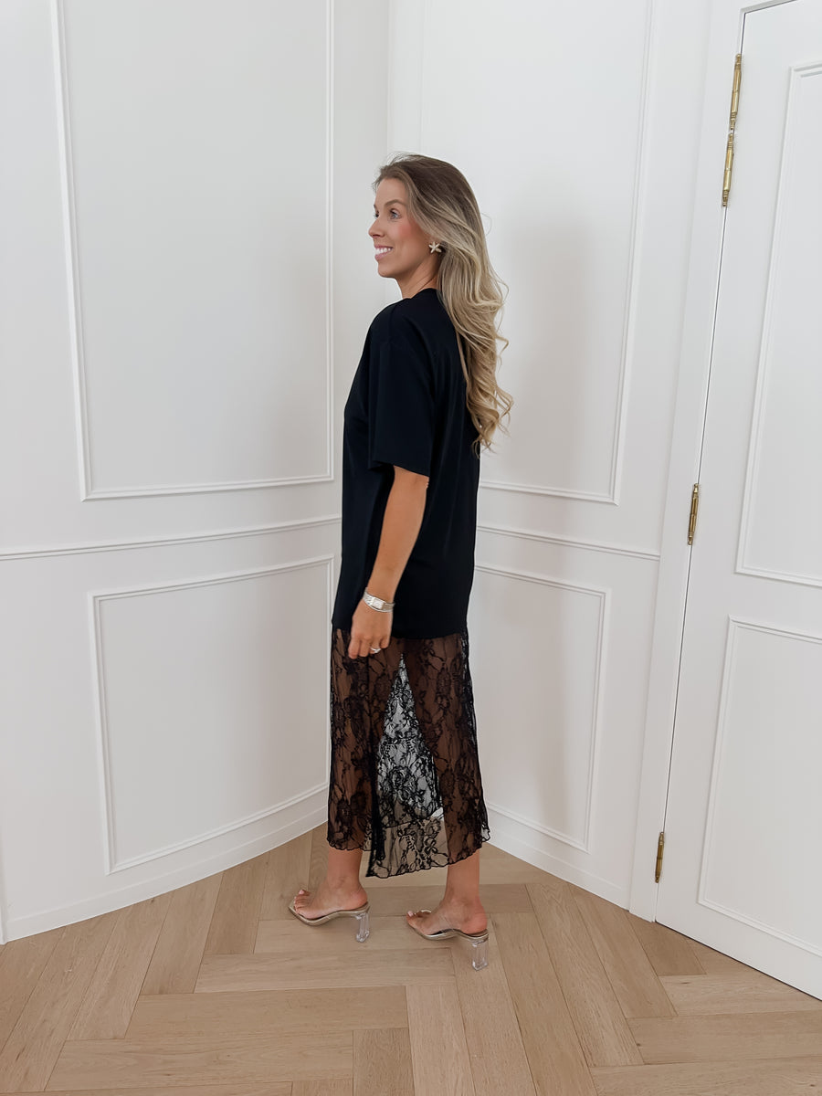 Black Shirt Valencia Lace Dress