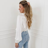 White Satin Bow Blouse