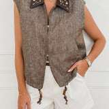 Brown Margarete Diamond Collar Zipper Gilet
