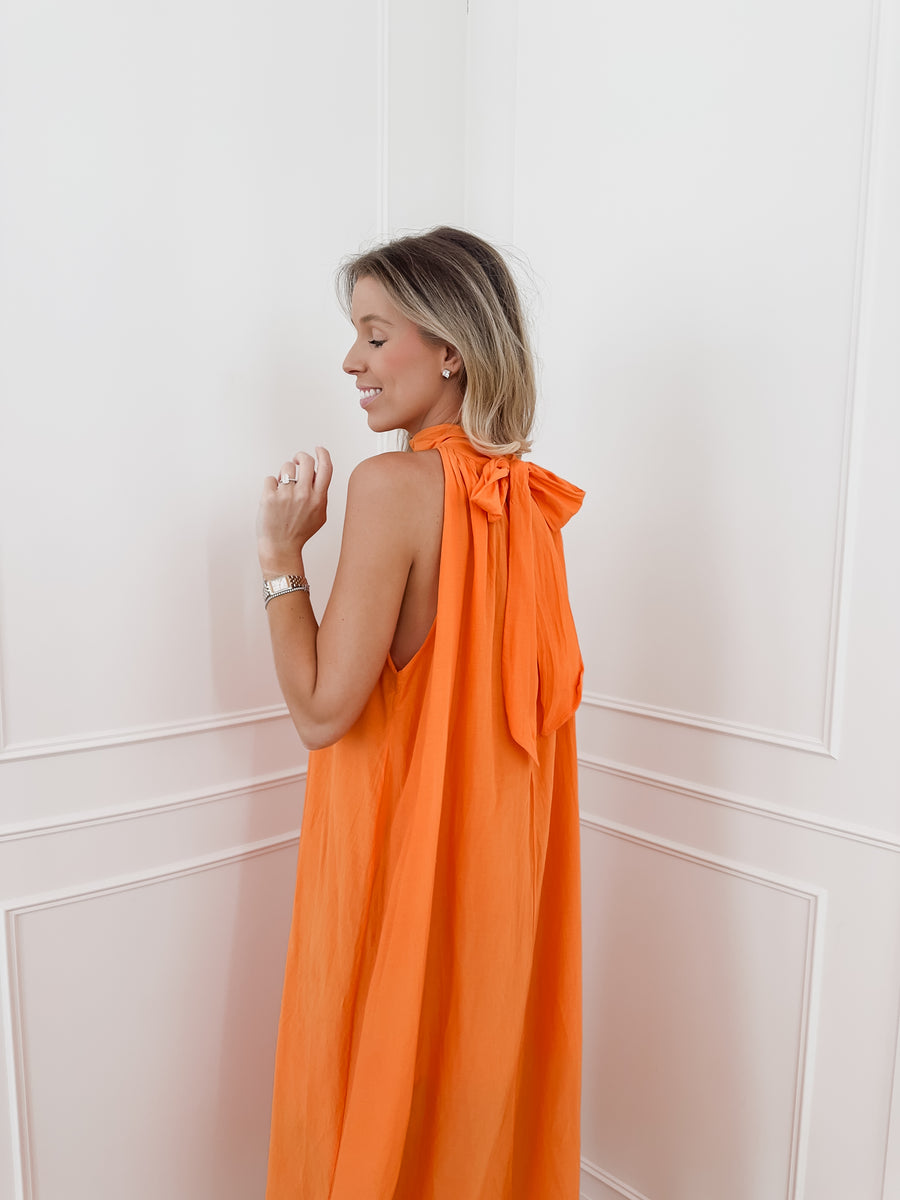 PRE ORDER Orange Leonie Halterneck Dress