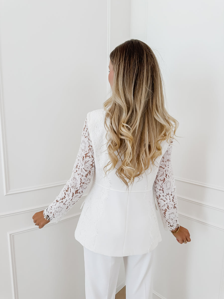 White Lace Sleeve Blazer