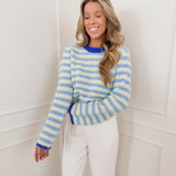 Blue Yellow Kamila Collar Striped Knitted Sweater