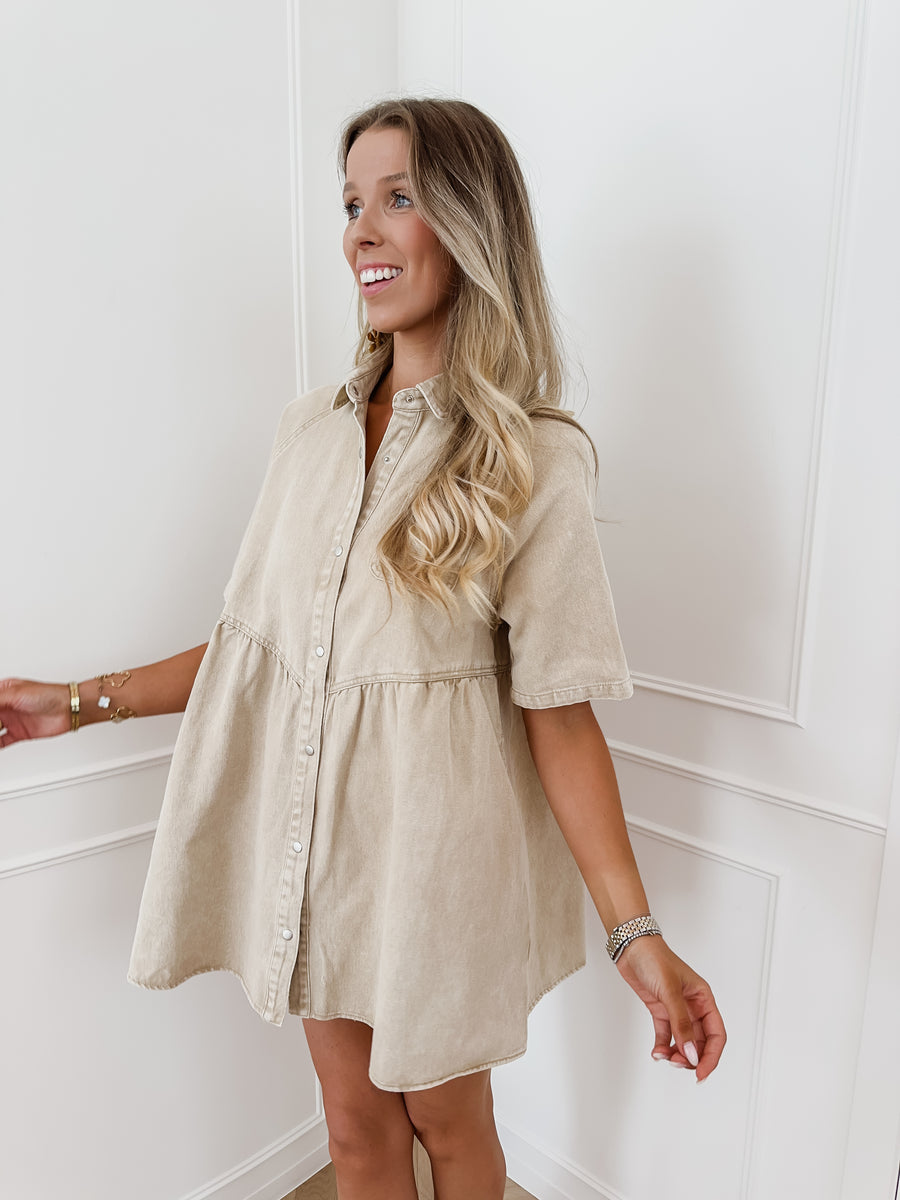 Beige Jeans Left Pocket Dress