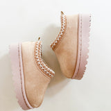 BABY - Beige Suede Pink Detail Cosy Slippers