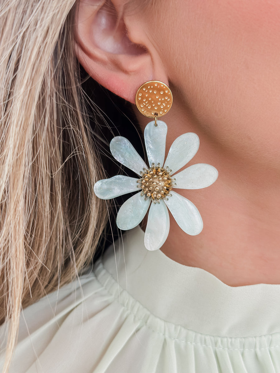 Watergreen Sparkle Flower Earrings