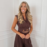 Brown Cropped Golden Button Top