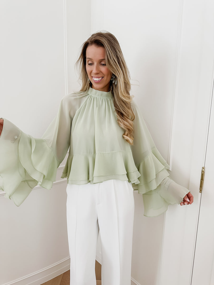 Light Green Frill Sleeve Blouse