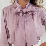 Light Purple Satin Front Bow Blouse