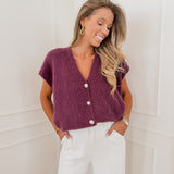 Aubergine Diamond Button SHORT SLEEVE Gilet