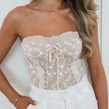 Nude Corset Flower Bow Top