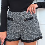 White Black Louisa Sequin Detail Short