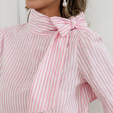 Pink White Kiana Striped Bow Blouse