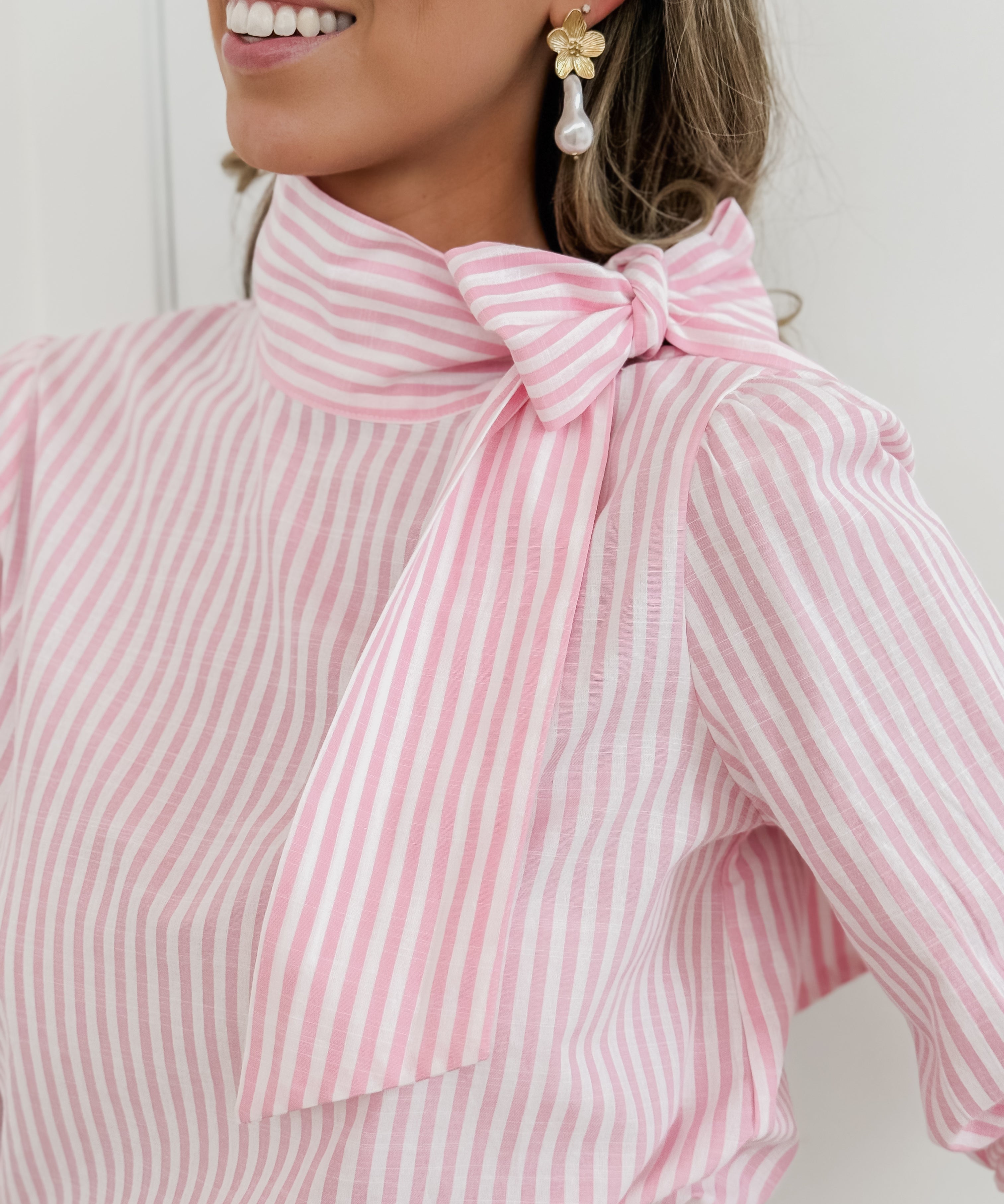 Pink White Kiana Striped Bow Blouse