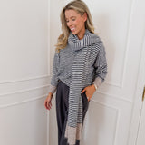 Blue Cream Striped Sweater Set