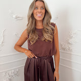 Brown Evie Cropped Golden Studs Top