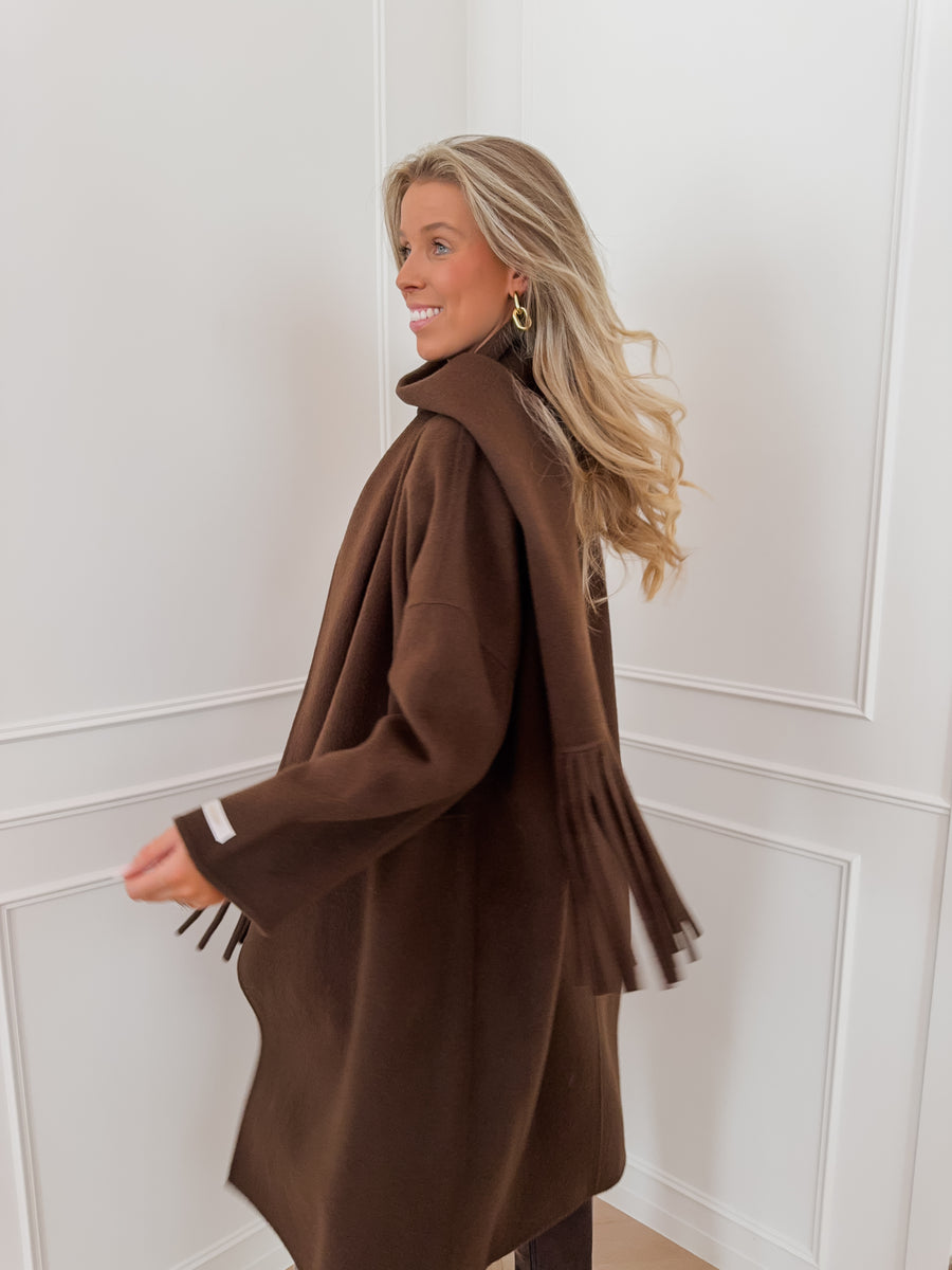 Scarf Dark Brown Wool Coat
